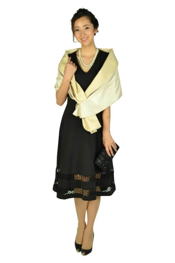 カルバンクライン(Calvin Klein)裾カットレースブラックドレス