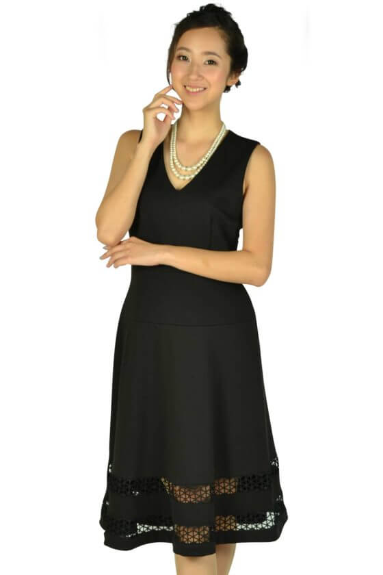 カルバンクライン（Calvin Klein）裾カットレースブラックドレス