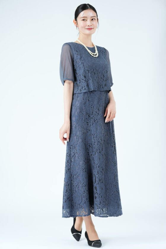 COCCOLUSSI 東京ソワール
シアー袖マーメイドラインネイビードレス
