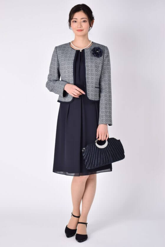 GENIESOIR東京ソワール
ツイード品ありネイビーワンピースセット