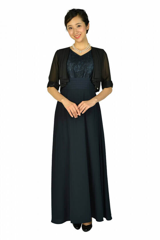 LUXE GRACE
レース×ジョーゼットネイビーロングドレスセット
