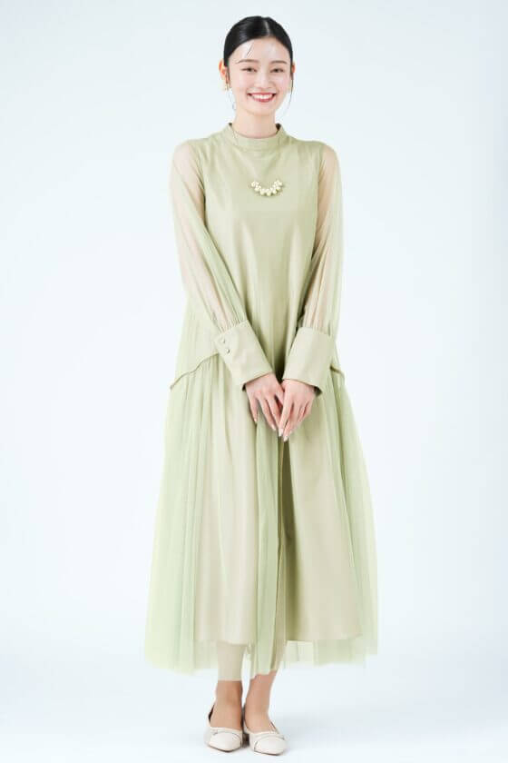 ANDRESD
総チュール×パイピングイエローグリーンドレス
